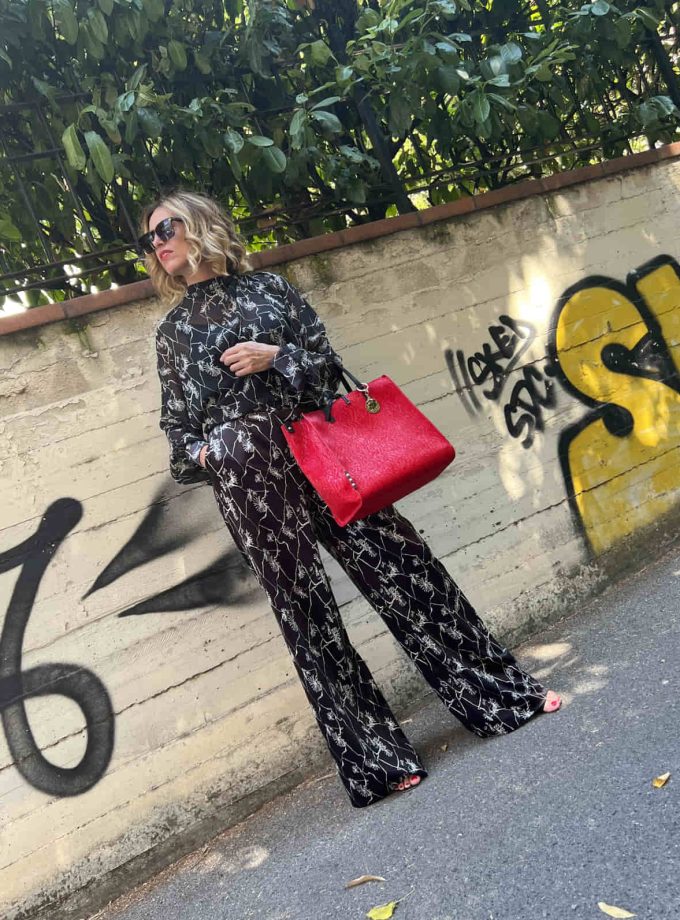 Pantalone palazzo con stampa fiore ramage Manila Grace