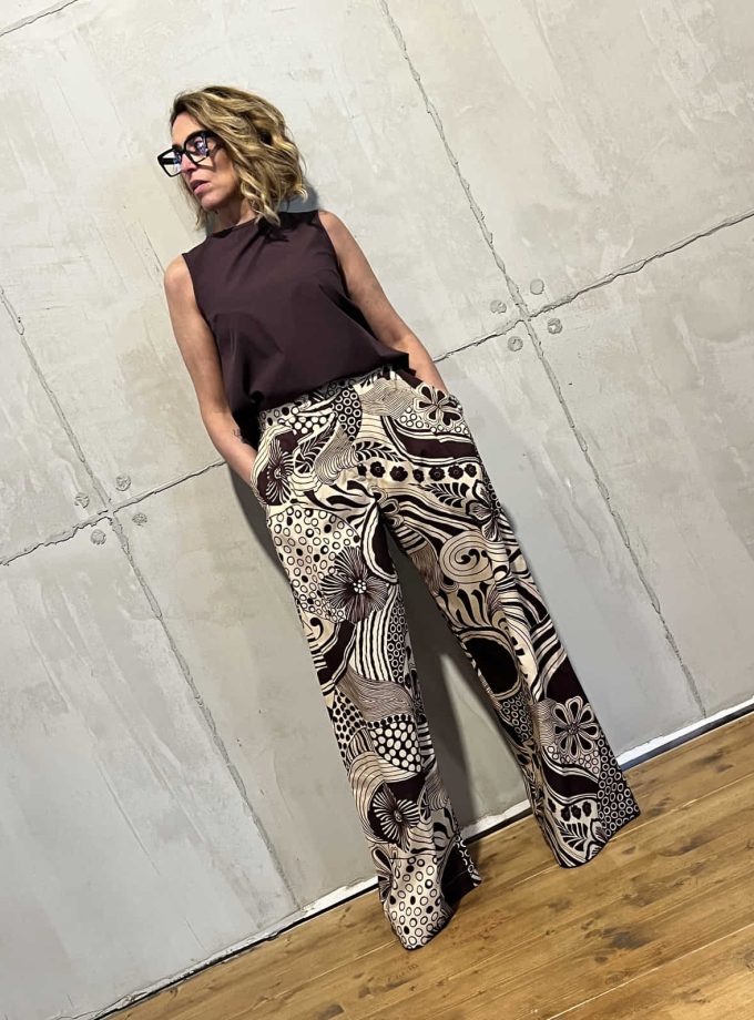 Pantalone palazzo fantasia con pinces Ottod'Ame